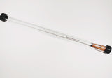 Mallet with a white handle and black ends on a light gray background